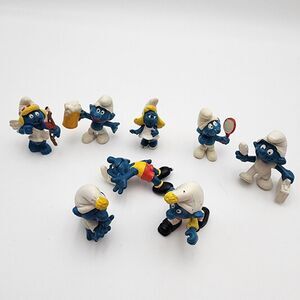 Lot 8 Smurfs Schleich PVC Figures 70s 80s Peyo Toys Cake Toppers 1980s vintage‎